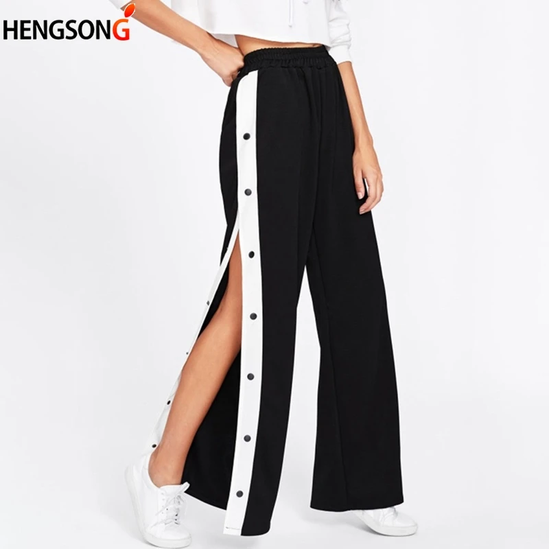 Side Buttons Split Tennis Pants Women 