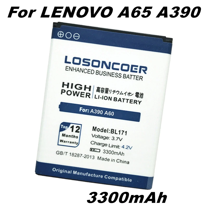 Losoncoer BL171 3300 МА-ч для lenovo A319 A60 A500 A65 A390 A368 A390T A356 A370E A376 BL-171 батарея