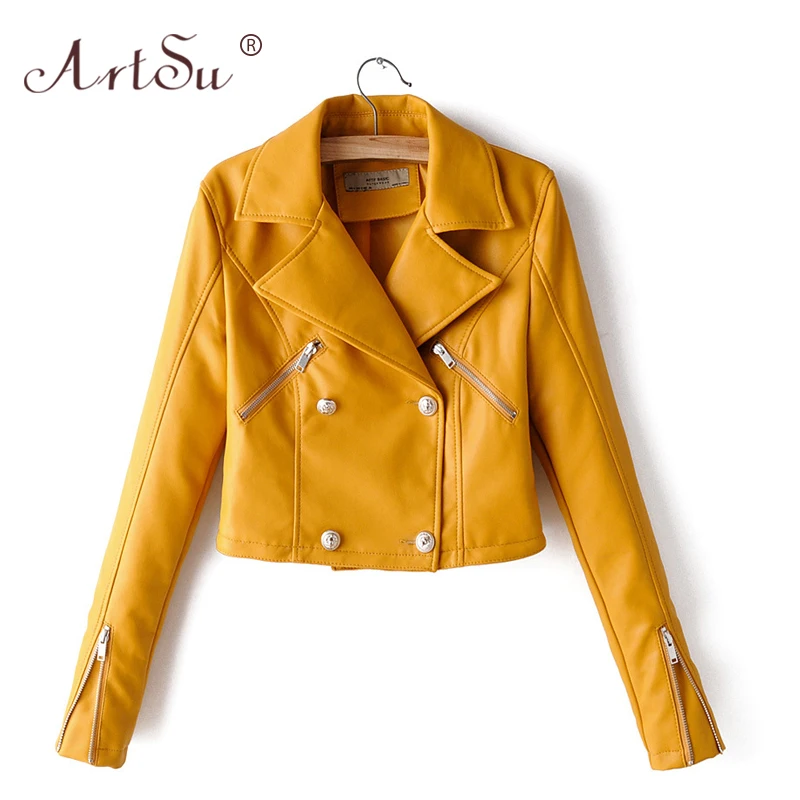 

ArtSu Women New Autumn Winter Fashion Red Jackets Short Detachable Black Party Coat Faux PU Leather Jacket Chaqueta Mujer 2019