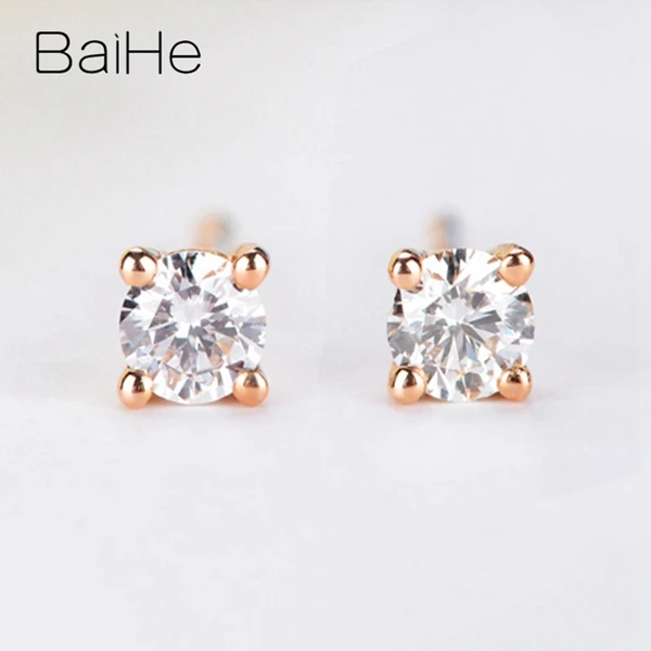 BAIHE Solid 14 К желтого золота 0.20ct H/SI 100% из натуральной бриллиантами свадебные Мода Fine Jewelry уникальный элегантный серьги-гвоздики