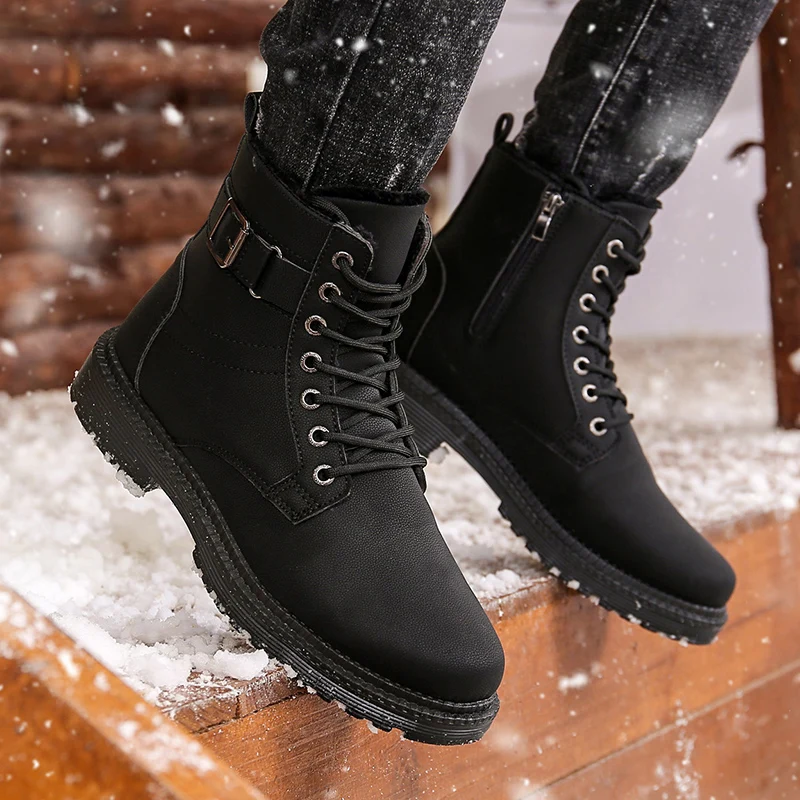 

2019 autumn and winter warm buckle simple Martin boots men's shoes snow boots warm plus velvet fashion comfortable Korean men's