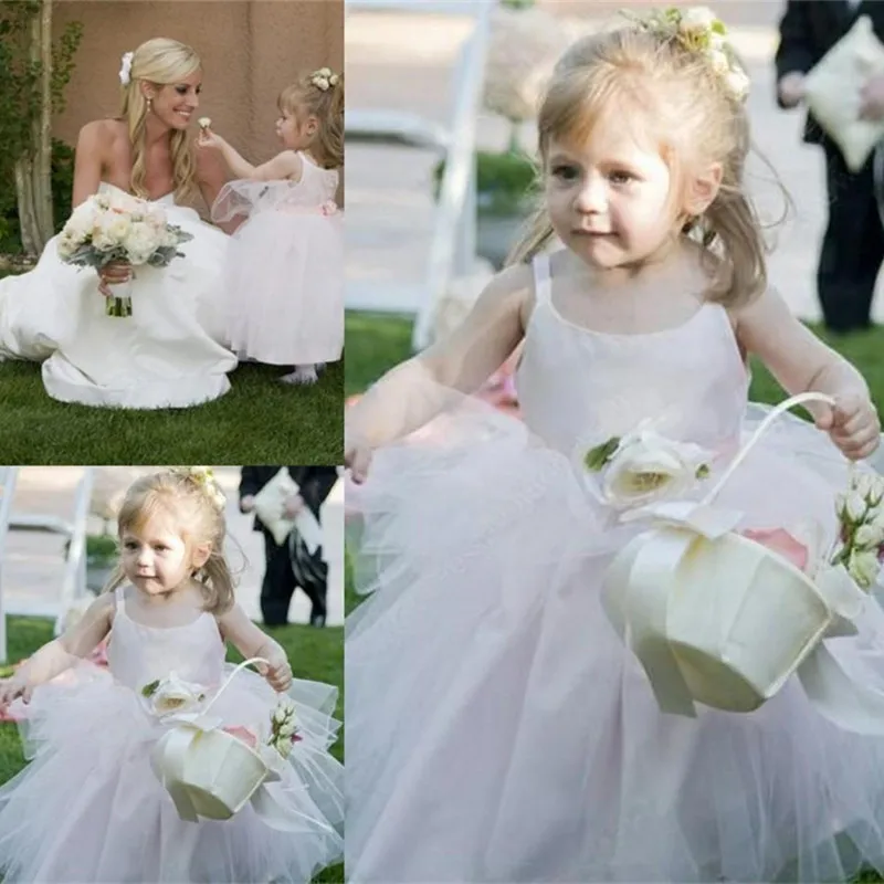 140Hand Made Flower First Communion Dresses Puffy Tulle Flower Girl Dress Ankle Length Pageant Ball Gown For Little Girls Prom Girls Dresses