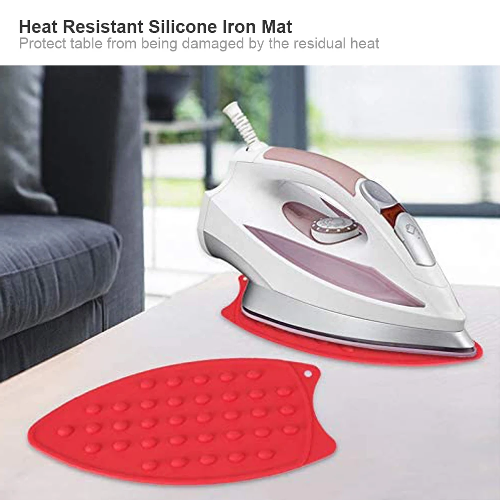 EElabper Silicone Iron Rest Pad Ironing Board Hot Mat Multipurpose Heat Resistant Plate Tray for Dry Steam Iron Red 