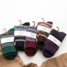 5 пар, женские зимние носки, винтажные шерстяные теплые толстые носки