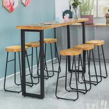 

Solid Wood Bar Table And Chair Combination Bar Commercial Log Balcony Bar Table Against Wall Narrow Table Long High Foot Table