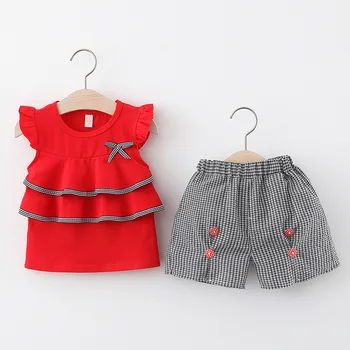 

Baby Girls Clothing Sets 2020 Newborn Toddler Girl Plaid Summer Bow Kids Sunset Top+Short 2PCS Sunsets Clothing Set Sunsuit 0-2Y
