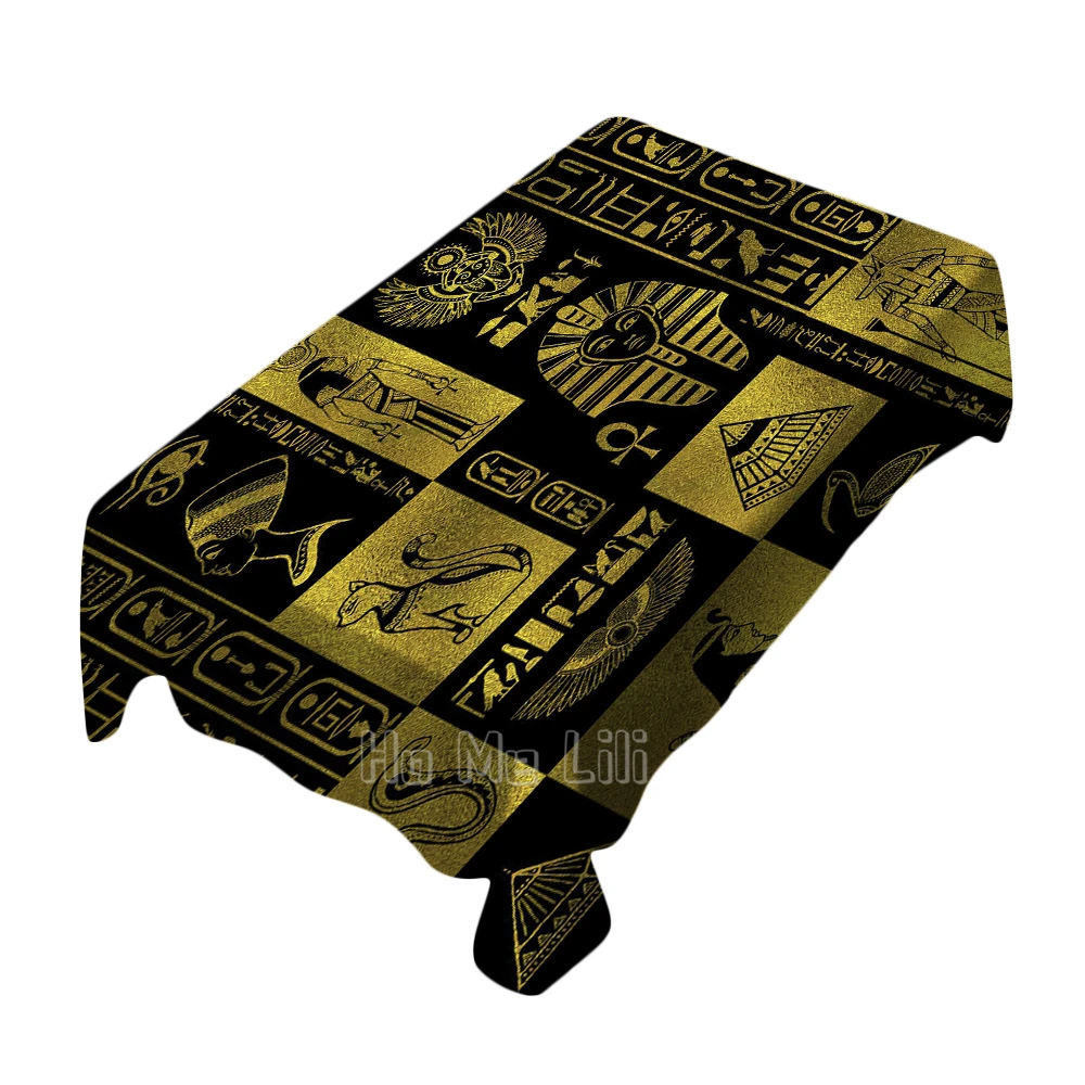 

Egyptian Gold Hieroglyphs And Collage Art Print Fashion Tablecloth Art Indoor And Outdoor Decoration