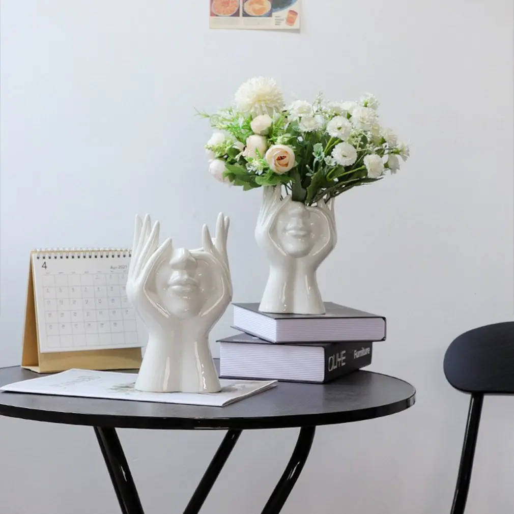 2021 New Ceramic Human Face Flower Vase Art Creatrive Sculpture Head Abstract Plant Pot Home Decor Arrangement | Дом и сад