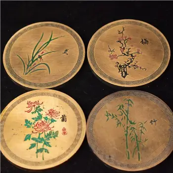 

Copper Statue Copper zhenchi, plum, orchid, bamboo and chrysanthemum, four piece set, solid paperboard, writing and painting, pr