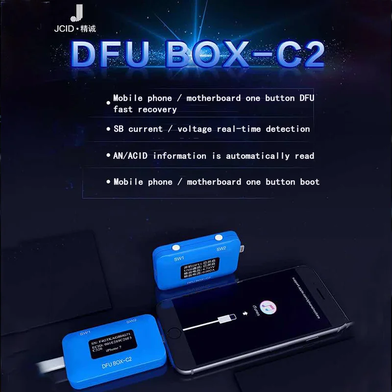 JC DFU BOX-C2 4 в 1 iPhone восстановление программиста один ботинок с пуговицей линии управления SN/ECID считыватель USB ток/детектор напряжения JC C2