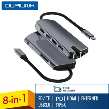 

DUPILINK USB HUB Type C to HDMI Dock USB 3.0 RJ45 Lan PD100W USB C HUB for MacBook Pro Computer Accessories USB C Splitter