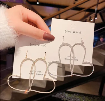 

Trendy Bling Bling Rhinestone Gems Big Heart Hoop Earrings For Women Jewelry Fashion Earrings Accessories 2020 Hot Sale