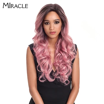 

Miracle Hair Gold Pink Wig 22" Ombre High Temperature Fiber Heat Resistant Synthetic Hair Long Lace Front Wigs For Black Women