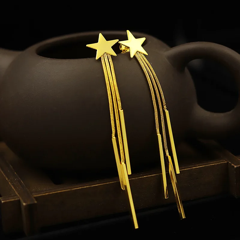 

Korean Fashion Women's Earring Little Stars Elegant Tassels Long Stud Earring 14k Gold Jewelry Ear Stud for Party Birthday Gifts