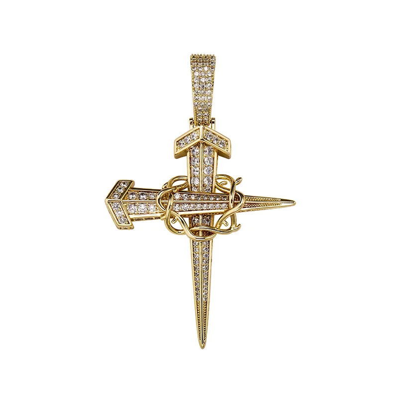 

Hip Hop AAA+ CZ Stone Paved Bling Iced Out Vine Entanglement Nail Cross Pendants Necklaces for Men Rapper Jewelry Gift