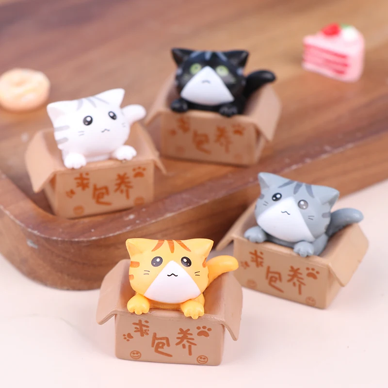 Plastic Cute Cartoon Box Cat Model Small Statue Garden Figure Ornament DIY Miniatures Home Garden Ornaments