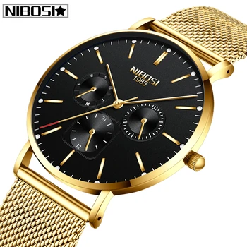 

2020 Relogio Masculino NIBOSI Ultra Thin Men Watches Top Brand Luxury Watch Men Simple Quartz Mesh Steel Small-Dials Clock