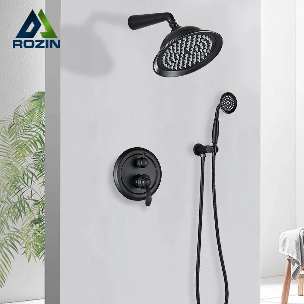 Rozin Wall Mounted Shower Faucets Black Embedded Box Bathroom Faucet