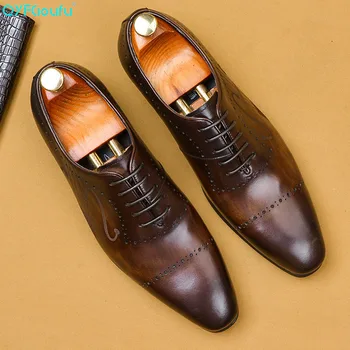 

QYFCIOUFU Fashion Men's Oxford Shoes Genuine Leather Dress Shoe Italian Handmade Unique Office Wedding Mens Party Shoes Formal