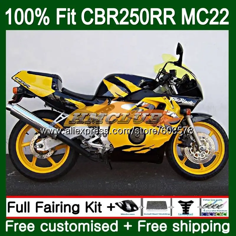 Инъекций для HONDA CBR 250RR CBR250RR 1990 1999 черного, желтого цвета 95CL. 59 MC22 CBR250 RR 90 91 92 93 94 95 96 97 98 99 OEM обтекатели