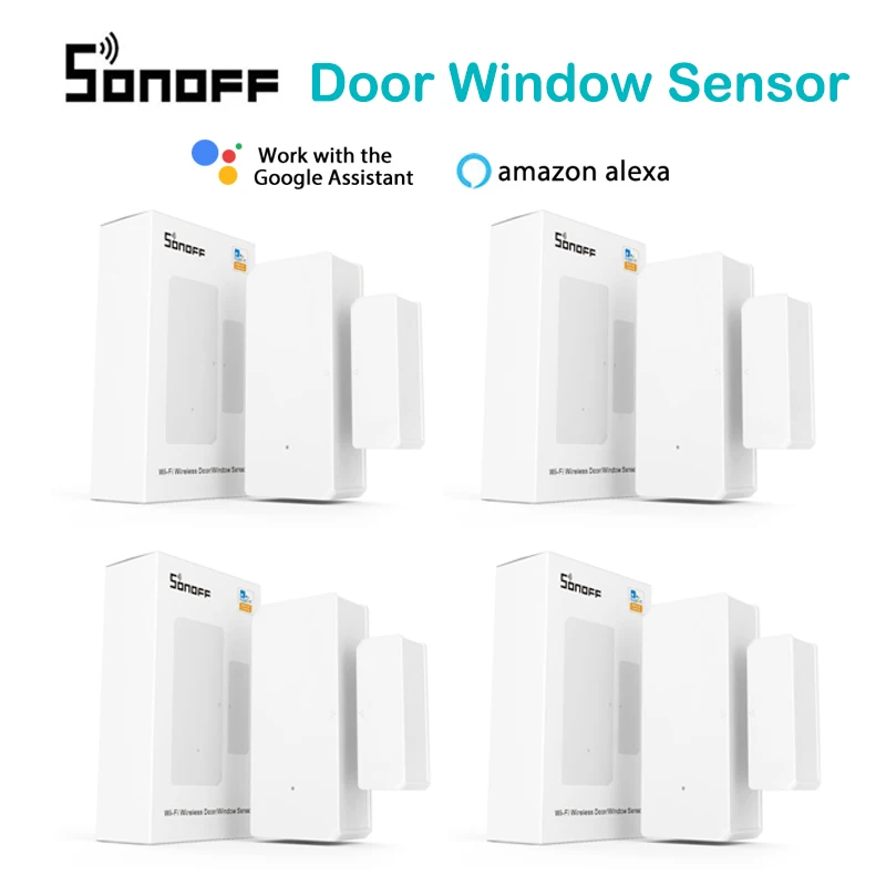 SONOFF DW2 WiFi inteligente seguro Sensor de ventana de puerta de alarma de cerradura de seguridad de trabajo con aplicación eWelink Alexa de Google