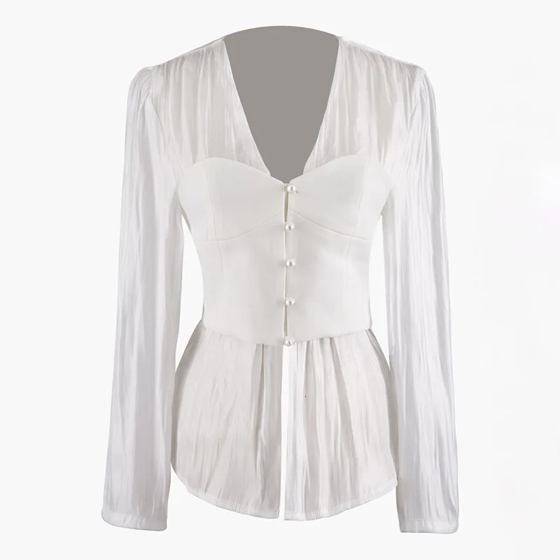 fashion new light and bright silk tube top back strap design fake two-piece shirt