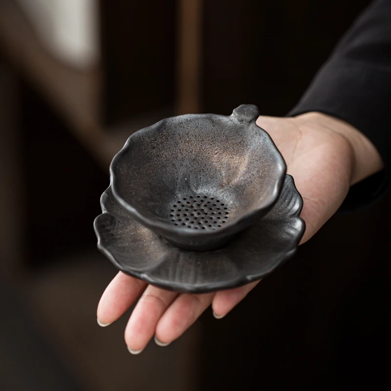 

Керамический фильтр для чая для позолоты печи, японское ретро-креативное ситечко для чая, экран для утечки остатков чая, аксессуары для церемоний