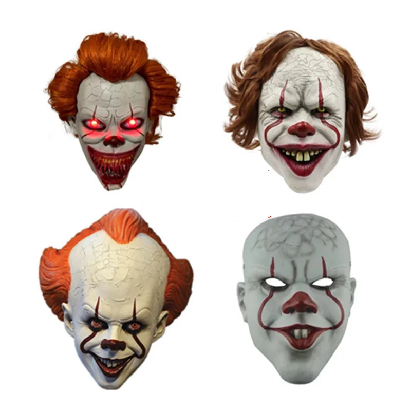 

New LED Type Joker Pennywise Mask Stephen King It Chapter Two 2 Horror Clown Cosplay Latex Masks with Wig Halloween Party Props