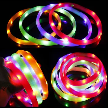 

Pet Led Light Up Silicone Collar Waterproof Cuttable USB Rechargeable Neck Strap For Dog