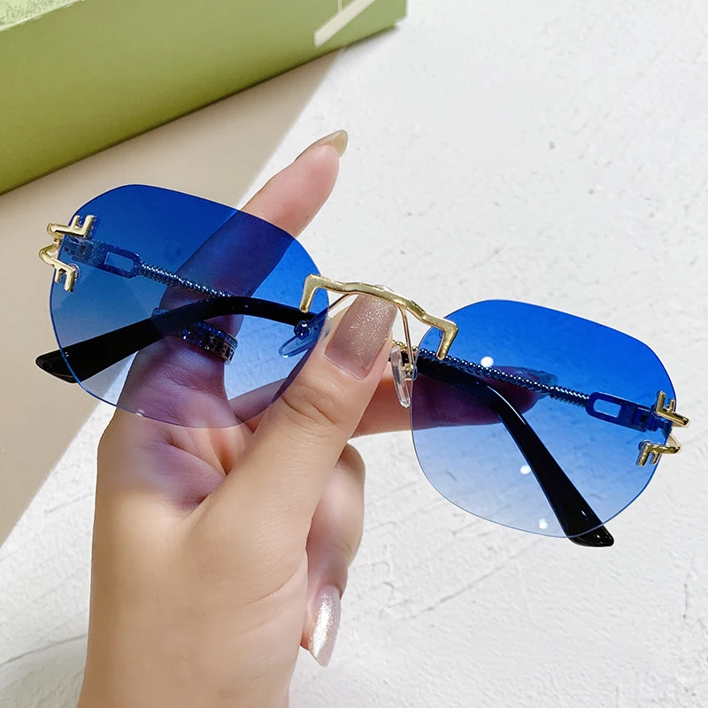 oversized square sunglasses KAMMPT Vintage Rimless Sunglasses For Women Men Retro Fashion Sun Glasses Female Eyewear Shades Oculos Travel De Sol UV400 round sunglasses women Sunglasses