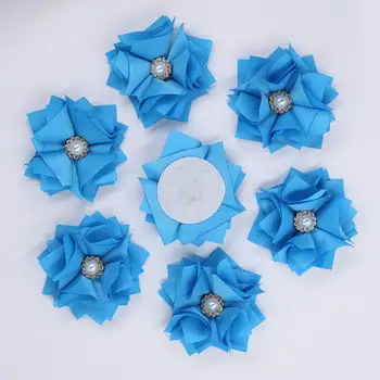 

Blue 100Pieces/Bag Size 5.5CM Fabric Rose Flower Handmade Pearl Flowers DIY Groom Boutonniere Girl Hair Cloth Shoes Accessories