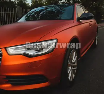 

3M quality sunset orange satin Chrome Vinyl Wrap Car wrap covering Air Bubble Free / initial Low tack glue PROTWRAPS 1.52x18m