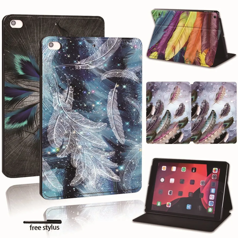 

PU Leather Smart Tablet Stand Folio Cover feather colors Slim Case For iPad 7 8 9 10th 10.2"10.9" /Pro 11" 2018 2020