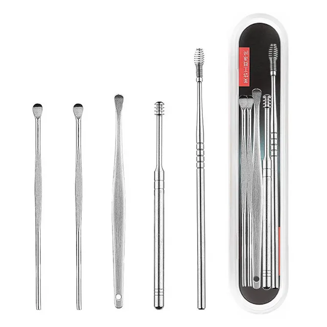 Portable Ear Cleaner Set Ear Cleaning Spiral Earpick Ear Wax Remover Ear Curette Spiral Ear Spoon Earpick Set Ear Cleaning Tools 5pcs