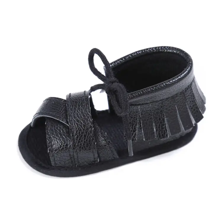 New Baby Infant Shoes Girl Sandals PU Bling Fringe Soft Anti-Slip Sole Light Weight Toddler Crib Shoes Little Girl - Цвет: Черный