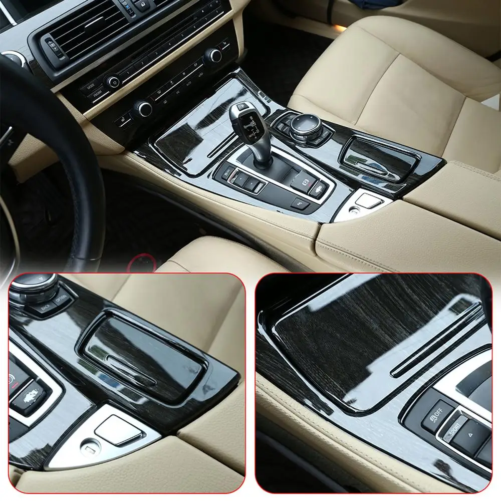 3pcs Black Wood Grain ABS Center Console Gear