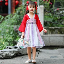 Hanfu/Летняя одежда для девочек; Новая детская одежда в древнем китайском стиле; танцевальные костюмы принцессы