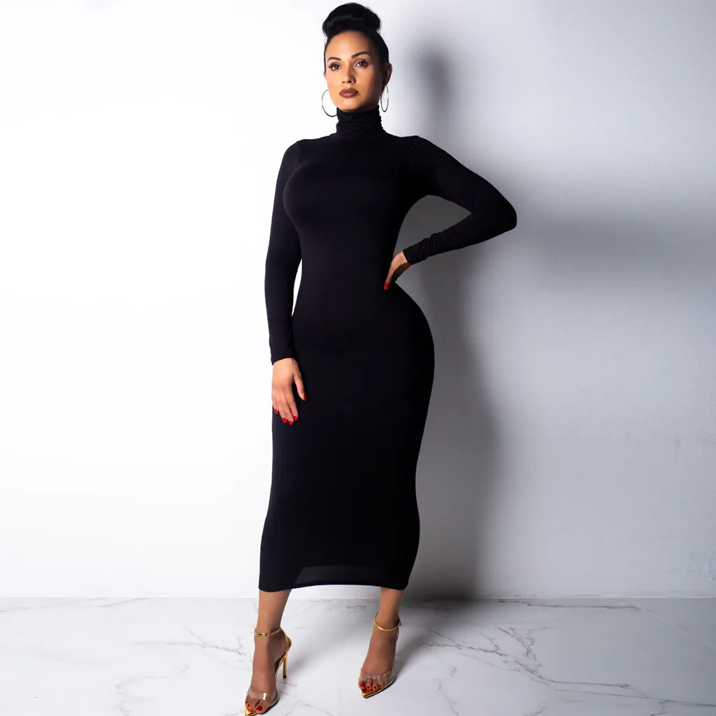 black tight midi dress