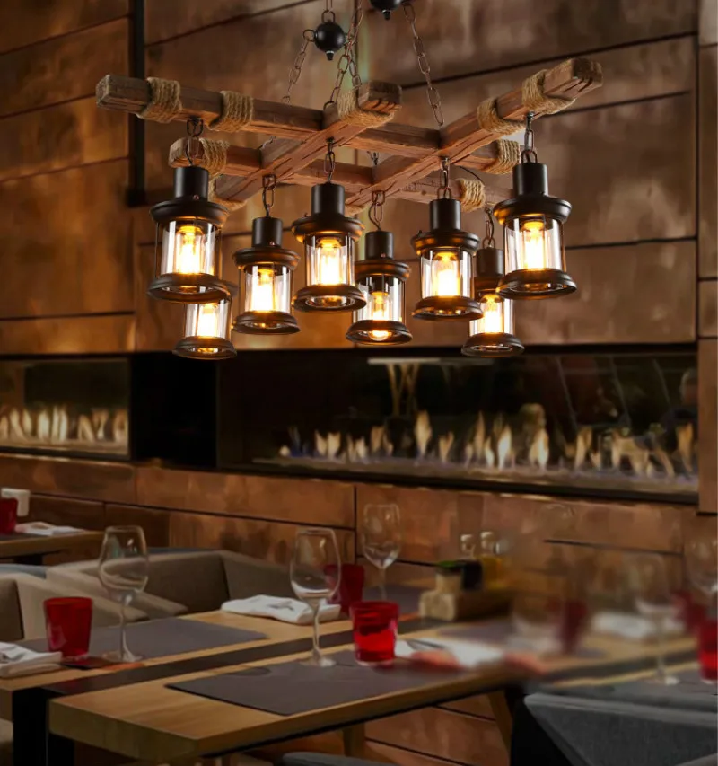 8 светлый винтажный промышленный Ретро деревянный E27 люстра железная лампа промышленный деревенский свет для ресторана бара гостиной