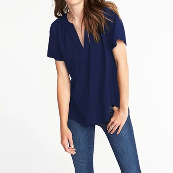 

2020 ZANZEA Fashion Women Linen Blouses Short Sleeve Solid Tunic Tops Casual Sexy V-Neck Pleated Shirts Plus Size Ladies Blusas
