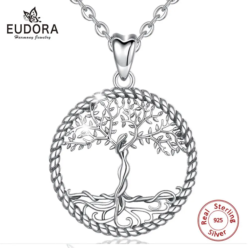 Goedkoop EUDORA 925 Sterling Zilveren Boom van het leven Hanger Ketting Solid silver Tree leaf godin ketting fijne Sieraden met doos CYD475