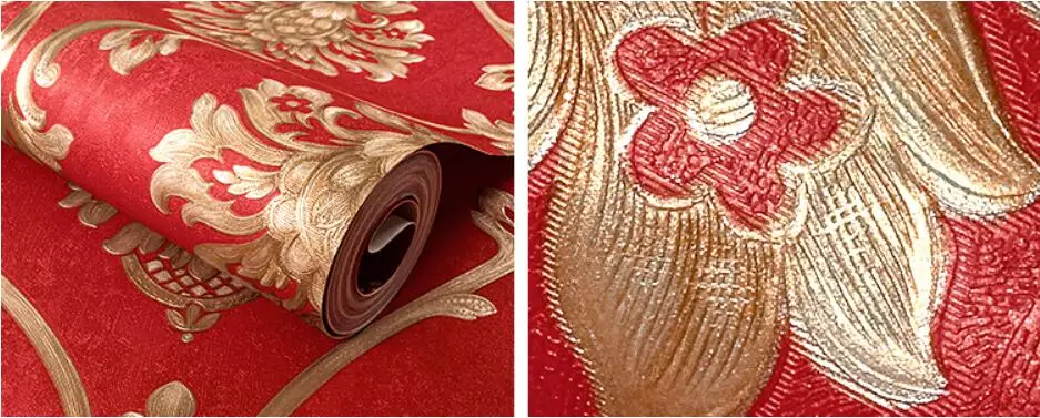 papel де parede 3D стерео Европейский Дамаск обои большой красный теплый спальня гостиная Инженерная ТВ фоновые обои