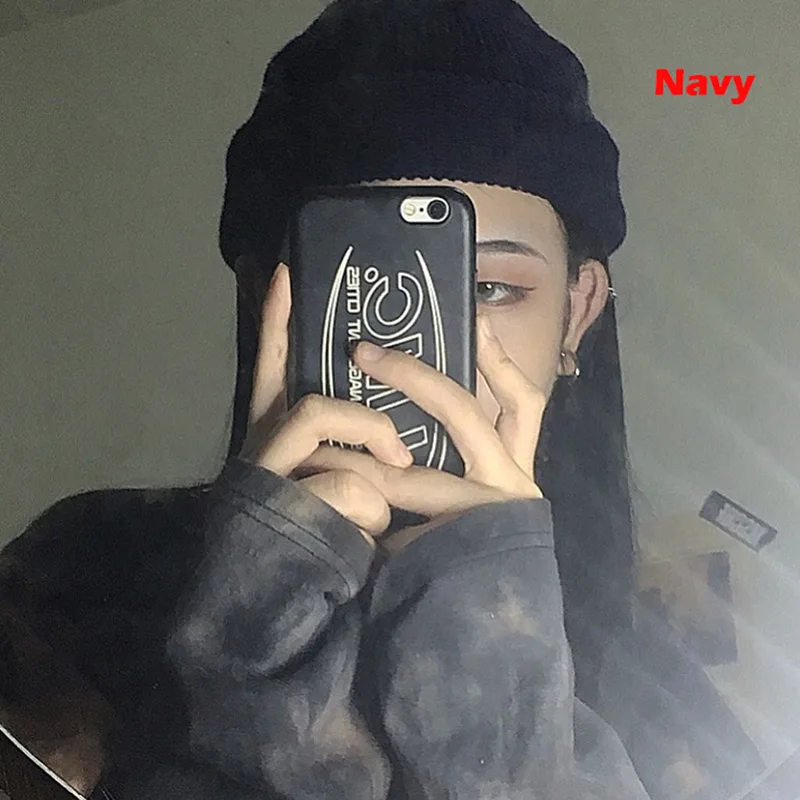 Панк крутая женская вязаная шляпа на зиму осень хип-хоп вязаная Студенческая Кепка Базовая хеджирующая громоздкая шапочка бини черный серый фиолетовый - Цвет: navy