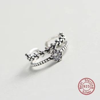 

JZ2006035 S925 Sterling Silver Japanese and Korean Vintage Leaf Double Layer Ring 2020