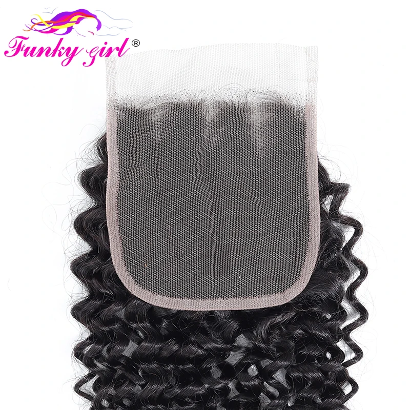 Funky Girl Малайзия кудрявые вьющиеся волосы 3 или 4 пучка с закрытием свободная часть человеческих волос переплетения пучки с закрытием не Реми волос