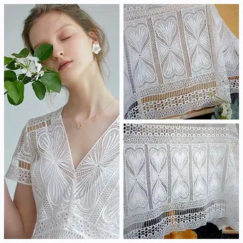 

1 Yard long, 1.3m wide off white hollow water-soluble embroidery lace fabric clothing dress cloth tablecloth background cloth