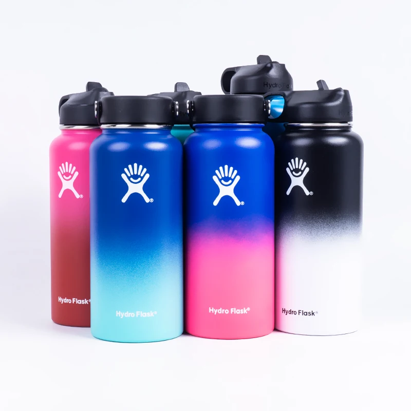 Online Frasco hidráulico de 18 onzas 32 onzas 40 onzas vaso aislado al vacío termo de botella de agua de boca ancha portátil de acero inoxidable con tapa deportiva paja