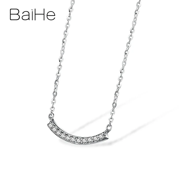 BAIHE Твердые 18 к белое золото сертифицированные круглые H/SI 0.183ct натуральные бриллианты ювелирные изделия Свадебные трендовые Простые Модные Подарочные ожерелья
