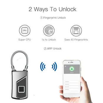 

Smart Waterproof Wireless Fingerprint Lock Suitcase Anti-Theft Long Standby Electronic Padlock USB Charging APP Control