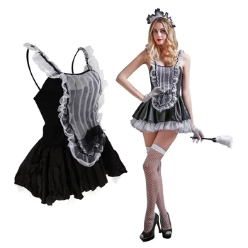 

Women Sexy Mini Short Dress Lolita Princess Cosplay Costume 6 Pcs Classic Fit Maid Outfit Set Uniform Role Play Game Suits